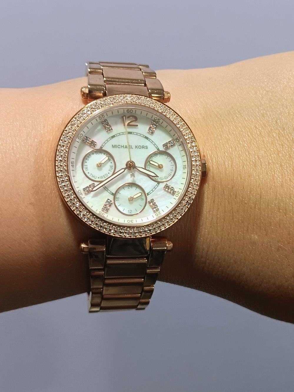 Michael Kors Rose Gold Mother-of-Pearl Crystal Bezel Women's Watch